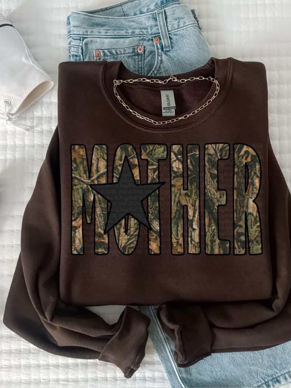 Mother Graphic Crewneck Sweatshirt Brown Small-3X